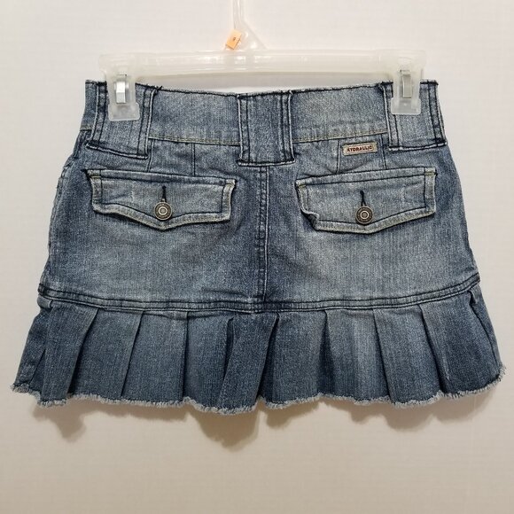 Hydraulic skirt 1/2 pleated denim jean mini frayed raw fringe hem distressed Y2K - Picture 2 of 13